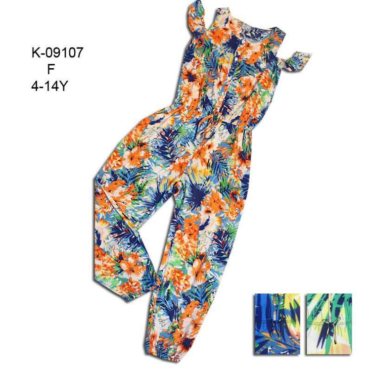 Picture of K09107 GIRLS FLOWERY SLEEVELESS JUMPSUIT WITH BUTTONS